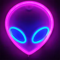 Night Lights Neon Sign Alien Face Shaped Wall Hängande För Hem Barnrum Sayman Lampor Xmas Party Holiday Art Decor
