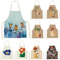 Aprons Oil Painting Floral Dress Kitchen Worker Cover Adult Cooking Coffee Shop Cleaning Apron Antifouling Baking Accessories