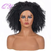 Synthetic Wigs QY Hair Short Afro Kinky Curly Headband Wig Black Wrap Head For Women Sytnthetic