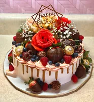 Otros suministros de fiesta festivos Flores de color Happy Birthday Cake Topper Decoraciones Baby Shower Postre para hornear