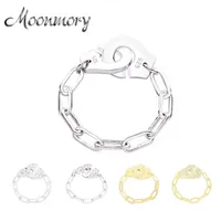 Księżycowa Moda 925 Sterling Silver Kajdanki Ring White Paper Clip Chain Menottes Prezent Dla Kobiet i Mężczyzn Biżuteria Randki 211116