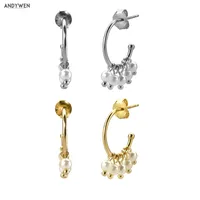 ANDYWEN 925 Sterling Silver Big Pearl Drop Earring Luxury 5pcs Mini Circle Pendiente Round Loops Women Fashion Jewelry 210625