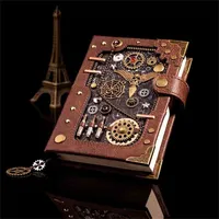European Retro Notebook Personality Creative Steampunk Hand Book Loose-leaf Notepad Leather Diary 210611