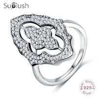 Wedding Rings Suplush Luxury Women Authentic Sparkling Lace Stunning Ring 925 Sterling Silver Clear CZ Party Jewelry Gift PSRI0023-B