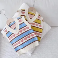 Pullover 1-5 Jahre Baby Kinder Kleidung Mädchen Pullover 2021 Herbst Liebe V-Ausschnitt Strickweste Für Mädchen Nette ärmellose Kinderkleidung