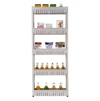 2022 Boxes & Bins 5 Tier Mobile Shelving Unit Organizer Slide Out Storage Tower Slim Rack with Wheels Pull Pantry Shelves Cart for Kitchen Bath Room Narrow Spaces-Grey