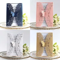 Greeting Cards 10pcs/set Glitter Laser Cut Lace Wedding Invitation With Butterfly Bow For Bridal Shower Engagement Birthday Party