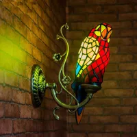 Pastoral Tiffany Style Retro Luxury Parrot Bird Wall Lamp Stained Glass Bar Bedroom Bathroom Light Lamps