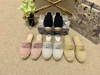Designer Embroidered Straw Fisherman Shoes Pedal Sandals 2022 Spring and Summer European Goods Letters Linen Rope Flat Women