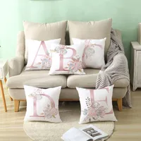 Kudde bokstäver rosa blommig dekorativa kuddar kuddväska polyester kudde kudde kuddar soffa dekoration kudde