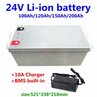 Pacchetto batteria agli ioni di litio da 24 V 100Ah 120Ah con BMS per Solar Pannel Energy Storage Motorhome CamperVans + Caricabatterie 10A