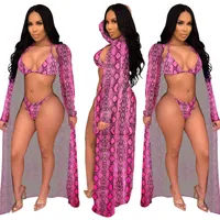 Moda Sexy Leopard Imprimir Cloak + Bikini 3 peças Terno Swimwear Set Praia Party S New