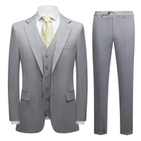 Mäns kostymer blazers plyesxale ljusgrå mens randig tre bit veste homme luxe meiage bröllop för män affärer formell kostym q1458