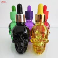 Bottiglia di contagocce di vetro a forma di cranio da 30 ml di forma di Halloween, E liquido, olio essenziale con pipetta vuota ricarica