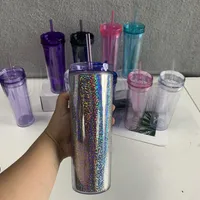 10 couleurs bouteilles de 20 oz Gobelet skinnny acrylique avec paille de couvercle à double paroi sous la forme de gobelets en plastique réutilisables