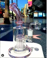 Pink glass Bong Arm Tree Perc hookahs Smoke Glass Pipe Bubbler Dab Rigs Recycler Water Bogns with 14mm glass Banger 20cm tall