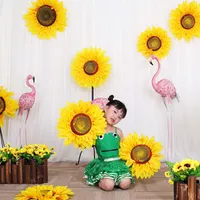 Decorative Flowers & Wreaths Big Size Artificial Sunflower Silk Yellow Flower Head For Home Party Wedding Decor High Quality Dance Props Per