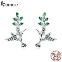 100% Genuine 925 Sterling Silver Hummingbirds Greetings Bird Stud Earrings for Women Fashion Earrings Jewelry SCE4 210609
