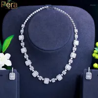 Pendientes Collar Pera Classic White Square Cut CZ Zircon Women Body Chocker and Sets for Brides Luxury Party Jewelry J449