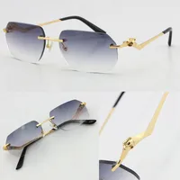 도매 무선 Unisex 패션 표범 시리즈 선글라스 금속 운전 안경 고품질 디자이너 UV400 3.0 두께 Frameless 다이아몬드 컷 렌즈 안경