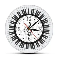 Wall Clocks Musical Notes Black And White Watch Music Studio Decor Pianist Gift Piano Keyboard Treble Clef Art Modern Clock