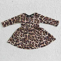 Wholesale Fall Winter Leopard Princess Dress Baby Girls Long Sleeves Children幼児のブティック幼児Twirl服G1215