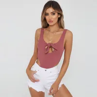 Dames Jumpsuits Rompertjes Liser Dames Tank Top Onesies Roze Crop Tops 2021 Zomer Sexy Bow Mouwloos Vest