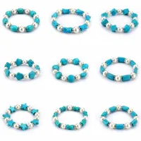 mix order round oval beads Tibetan silver turquoise Beaded Strands Bracelets fashion gift national style women men&#039;s DIY bracelet