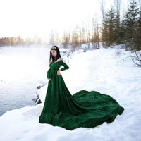 Mutterschaftskleider Schwangerschaft Frauen Samt Kleid Mode Herbst Winter Kleidung Casual v-Ausschnitt Langarm Tailing Maxi Kleid PO Shoot Prop Vesti