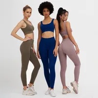 Spor Giyim Satış Hızlı Kurutma Yoga Güzellik Ekipmanları Set Profesyonel Spor Koşu Kesintisiz Sutyen Üst Legging Pantolon 2 Parçalar1