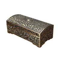 Caixa de judeu de metal antigo com folhas espelhadas decoração decoração de joias de retângulo vintage Organizador de armazenamento de jóias em cor de lata
