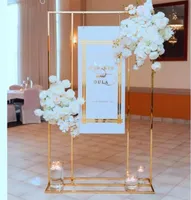 Wedding Arch Square Backdrop Ballon Stand Achtergrond Glanzen metalen Gold Pating Outdoor Artificial Flower Door Plank Fram
