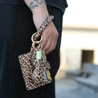 Leopard PU Lether Armband Keychain mit Kartenbeutel Lippenstift Fall Tassel 8 Arten Tragbare Armband Taschen Rossetta Cover Home Supplies T2I51983