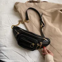 Evening Bags Women's Fashion Multi-Pocket Chest Bag Solid Color Pu Leather Female Shoulder 2021 Portable Zipper Messenger Handbag