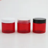 30 stücke 2 oz Runde Leck-Proof Rote Kunststoff Behältergläser mit Deckeln 60g für Reise Aufbewahrung Makeup Kosmetische Lotion Scrubs Cremegood Menge