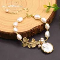 GLSEEVO 100% Natural Fresh Water White Pearl Bracelets For Women Girl Birthday Leaves Bracelet Jewelry Brazalete Mujer GB0184