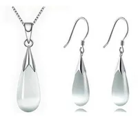 Jóias de colar de cristal da Áustria Conjunto de jóias 925 Cadeia de prata esterlina Big Drop Drop Colares Opal Conjuntos de jóias de casamento