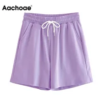 Aachoae Yaz Saf Rahat Şort Kadın İpli Gevşek Spor Kadın Ev Stil Lady Dipleri Pantalones De Mujer 210719