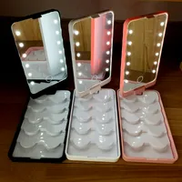 Make-upspiegel LED-licht met 5 paren Valse Wimpers Case Organizer Vouwen Draagbare Touch Screen LED's Spiegels Wimper Opbergdoos Reizen Cosmetische Gereedschap
