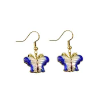 Vintage cloisonne esmalte borboleta charme brincos chinês artesanato chique inseto orelha ornamentos senhoras teendrop Dangles jóias