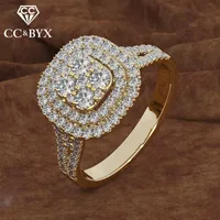 Cluster ringen bruiloft voor vrouwen kubieke zirconia vierkante stenen ring luxe geel goud engagement anel accessoires daling 2338