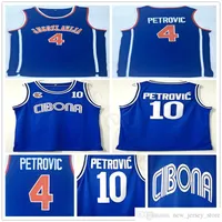 NCAA Jugoslavija Yugoslavya # 4 Drazen Petrovic Jersey Mavi # 10 Cibona Drazen Petrovic Basketbol Formaları Gömlek Mix Sipariş