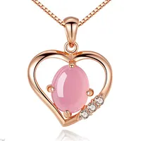 Kryształowe Naszyjniki Damskie Wisiorek Walentynki Naturalne Posrebrzane Peach Heart Różowy Sercowy łańcuch obojczyki Złoto