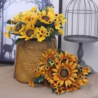 Artificial Sunflower Bouquet Wedding Bride Holding Silk Flower Home Living Room Decoration Fake Flowers Photography Props