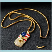 ネックレスペンダントファッションヒップホップゴールドアメリカンフラッグイーグルペンダントチェーンミリタリー兵士メンズネックレスゴールデンネックジュエリーアクセサリー