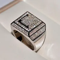 Anello in oro bianco Uomini Hiphop / Rock Origin Natural Moissanite Gemstone Luxury Invisible Setting 14 K Giallo Anelli cluster