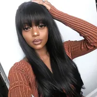 Brazilian Straight Human Hair Wigs With Bangs No Lace Machine Made Wig For Women 8-24 Inch Natural Color