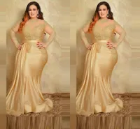 2023 Sexy Plus Size Size vestidos de noite formal elegantes com mangas compridas renda dourada bainha de pescoço alto vestido de ocasião especial Mãe da noiva