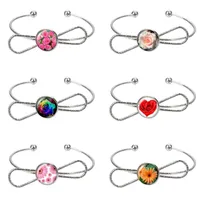 Rose Love Daisy Flower Po Glass Cabochon Bangle Bow Style Silver/golden Fine Jewelry Christmas Gift ZB0052/0054