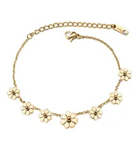 Anklets 316L in acciaio inox oro rosa piccolo fresco braccialetto margherita femmina grinza crisantemo fiore cavigliera a cinque fiori